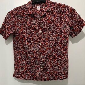 GAP KIDS Tropical Red Burgundy and White Floral Casual Shirt - Size XL (12-13)
